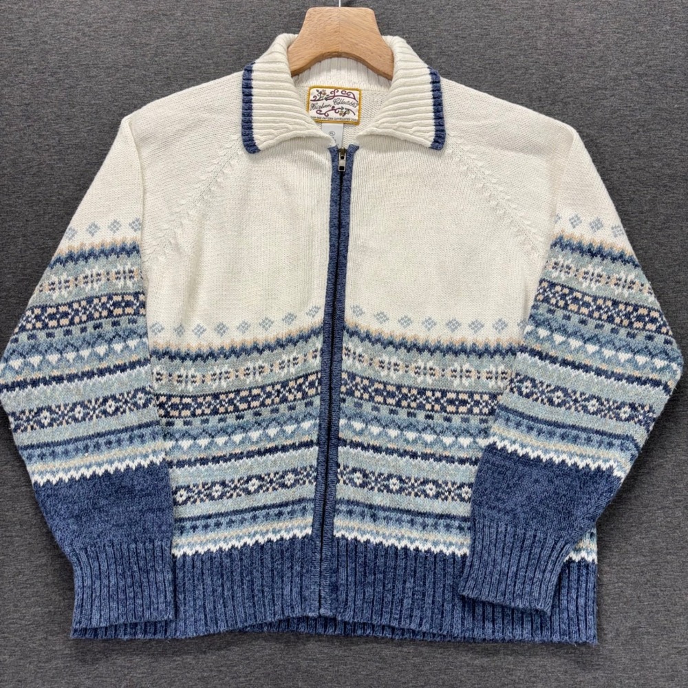 Heirloom Collectibles Sweater Womens XL Fair Isle Full‎ Zip Ribbed Cardigan
